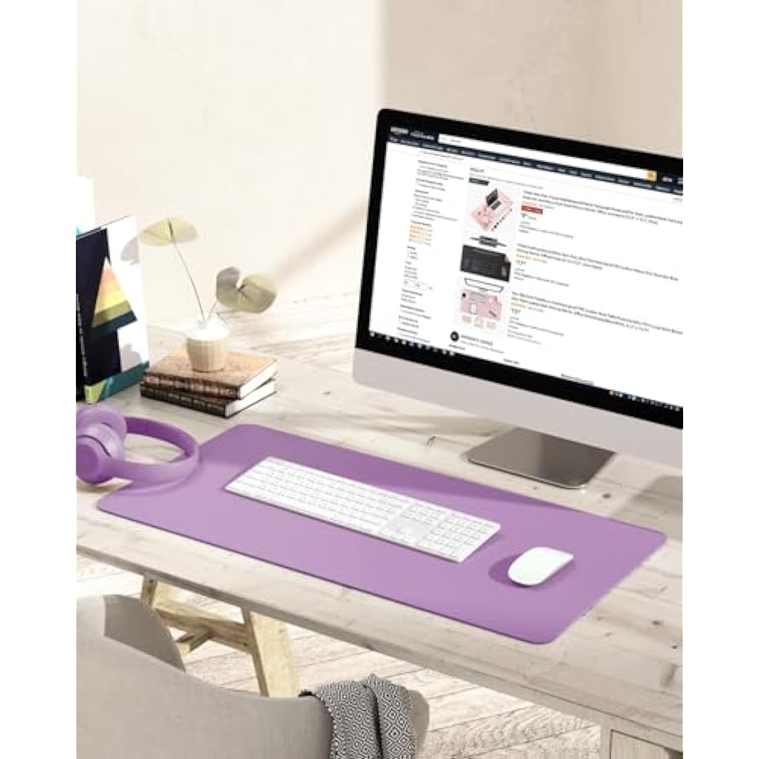 YSAGi Non-Slip Desk Pad, Waterproof PVC Leather Desk Table Protector, Ultra Thin Large Mouse Pad, Easy Clean Laptop Desk Writing Mat for Office Work/Home/Decor (80 x 40 cm, Purple)