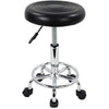 KKTONER PU Leather Round Rolling Stool with Foot Rest Swivel Height Adjustment Spa Drafting Salon Tattoo Work Office Massage Stools Task Chair (Black)