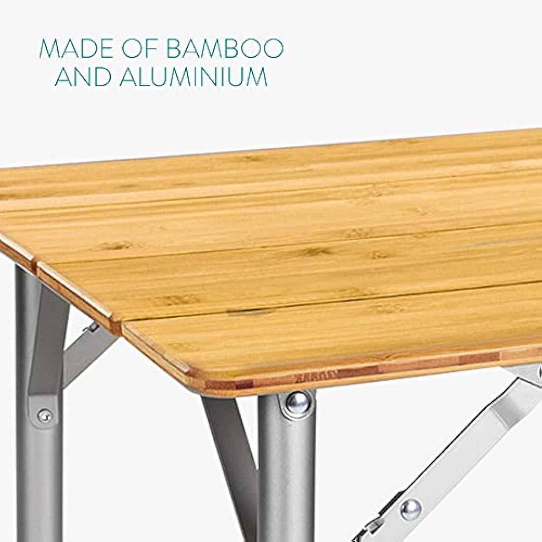 Navaris Wooden Folding Table - Bamboo Height Adjustable, Foldable Camping Table for Outdoors, Picnics with Telescopic Aluminium Legs