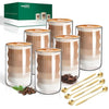 twoant 6 x 400ml Double Walled Glass Coffee Mugs with 6 Spoons,Cappuccino Latte Tea Cups Clear Coffee Cups Borosilicate Heat Resistant Glasses Cups