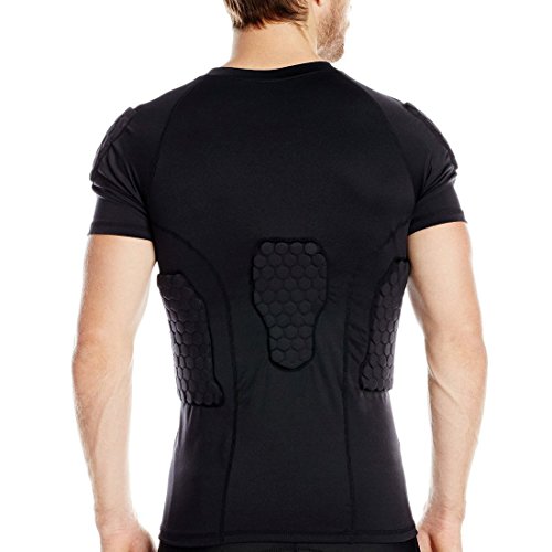 DGYAO Padded Comprssion T Shirt, Mens Rugby Safe Guard Top for Chest Rib Shoulder Protector Large
