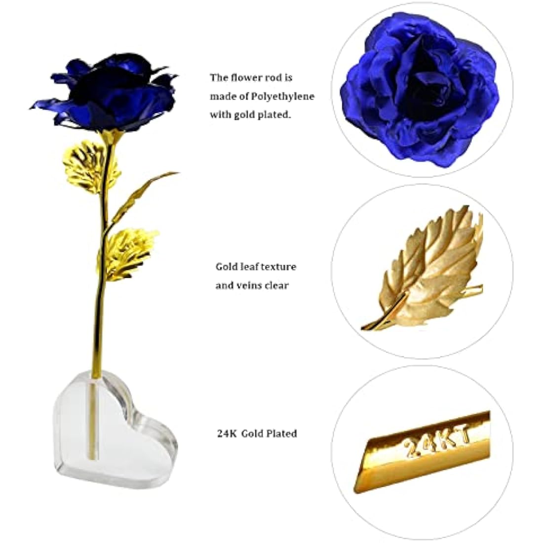 TINYOUTH 24K Blue Rose Forever Rose, Gold Plated Rose Flower with Stand for Friends, Valentine's Day, Mother's Day, Thanksgiving, Birthday, Christmas
