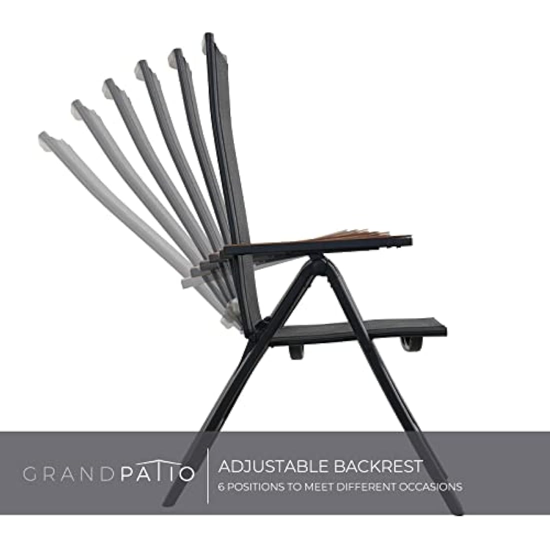 Grand patio folding chair, Aluminium garden chairs with Armrest & Mesh breathable Seat, Adjustable 6 Position High Backrest, foldable dining chair for Outdoor, Garden, Dining room (Black)
