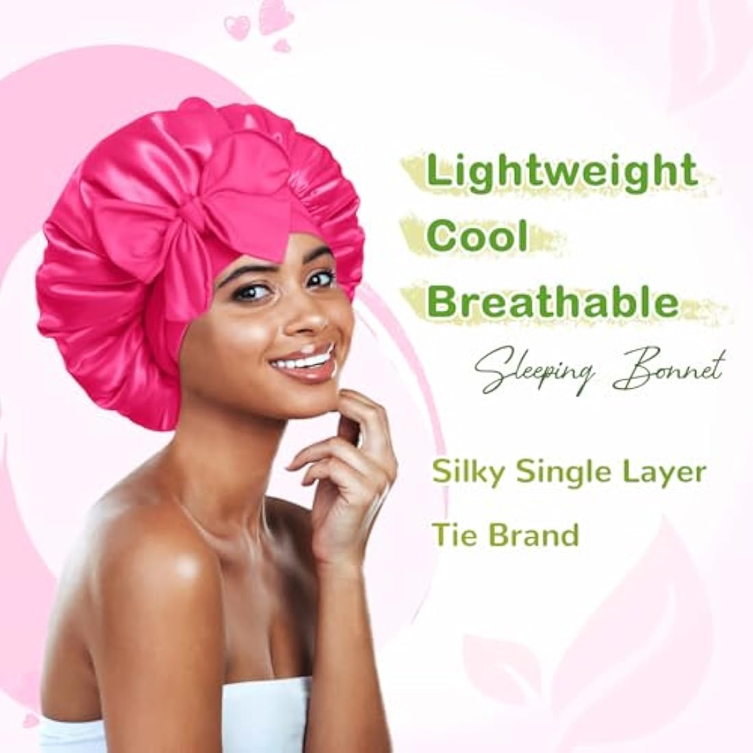 BONNET QUEEN Silk Bonnet for Sleeping for Curly Hair, Satin Bonnet Hair Wrap for Women & Men, Adjustable Silk Scarf Night Cap with Tie Band, Hot Pink