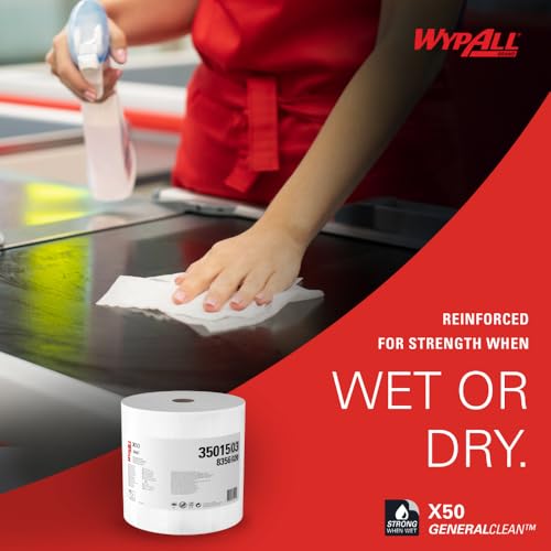 WypAll X50 General Clean Cloths 8356 - Reusable Cleaning Cloths - 1 Jumbo Roll x 1,100 White Industrial Wipers