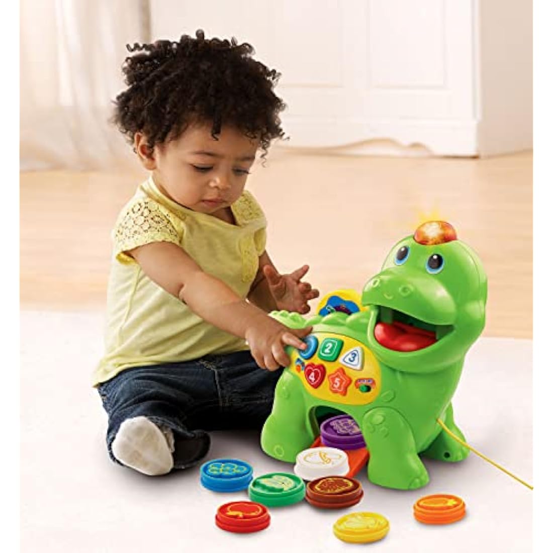 VTech Baby Feed Me Dino | Musical Baby Toy with Numbers, Counting Music & Shapes | Interactive Light Up Toy Suitable From 1, 2, 3 Year Olds Boys & Girls, Green, 27 x 12.3 x 26 cm
