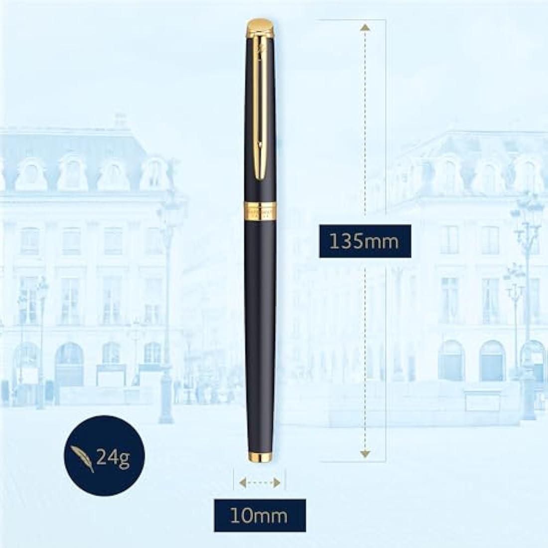 Waterman Hémisphère Fountain Pen | Matte Black with 23k Gold Trim | Medium Nib | Blue Ink | Gift Box