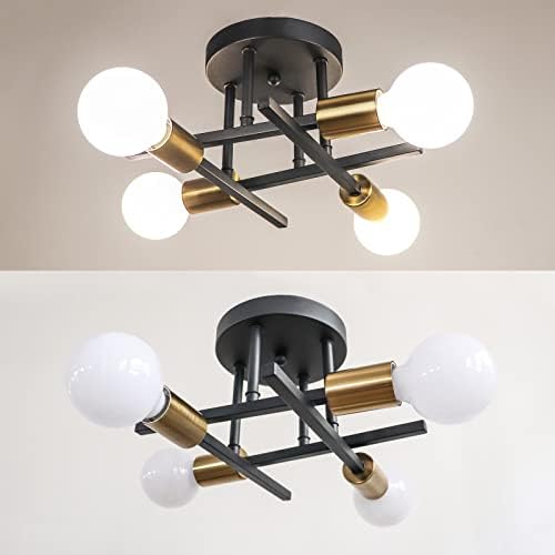 Hudi Fyier Modern Chandelier - 4 Light Industrial Vintage Style Ceiling Light for Bedroom, Kitchen, Dining Room, Loft, Office