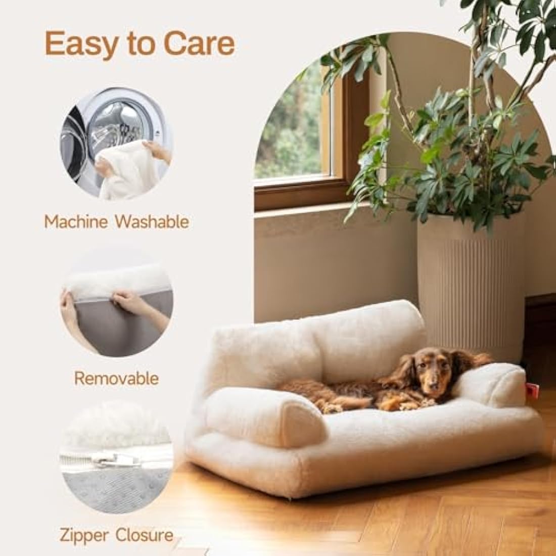 MEWOOFUN Stylish Cat Bed for Indoor Cars Large - Fluffy and Soft Cat Sofa Bed Small Dog Sofa Bed for Dogs and Cats - 66x48cm Cute Cat Bed Couch with Non-slip Bottom, White