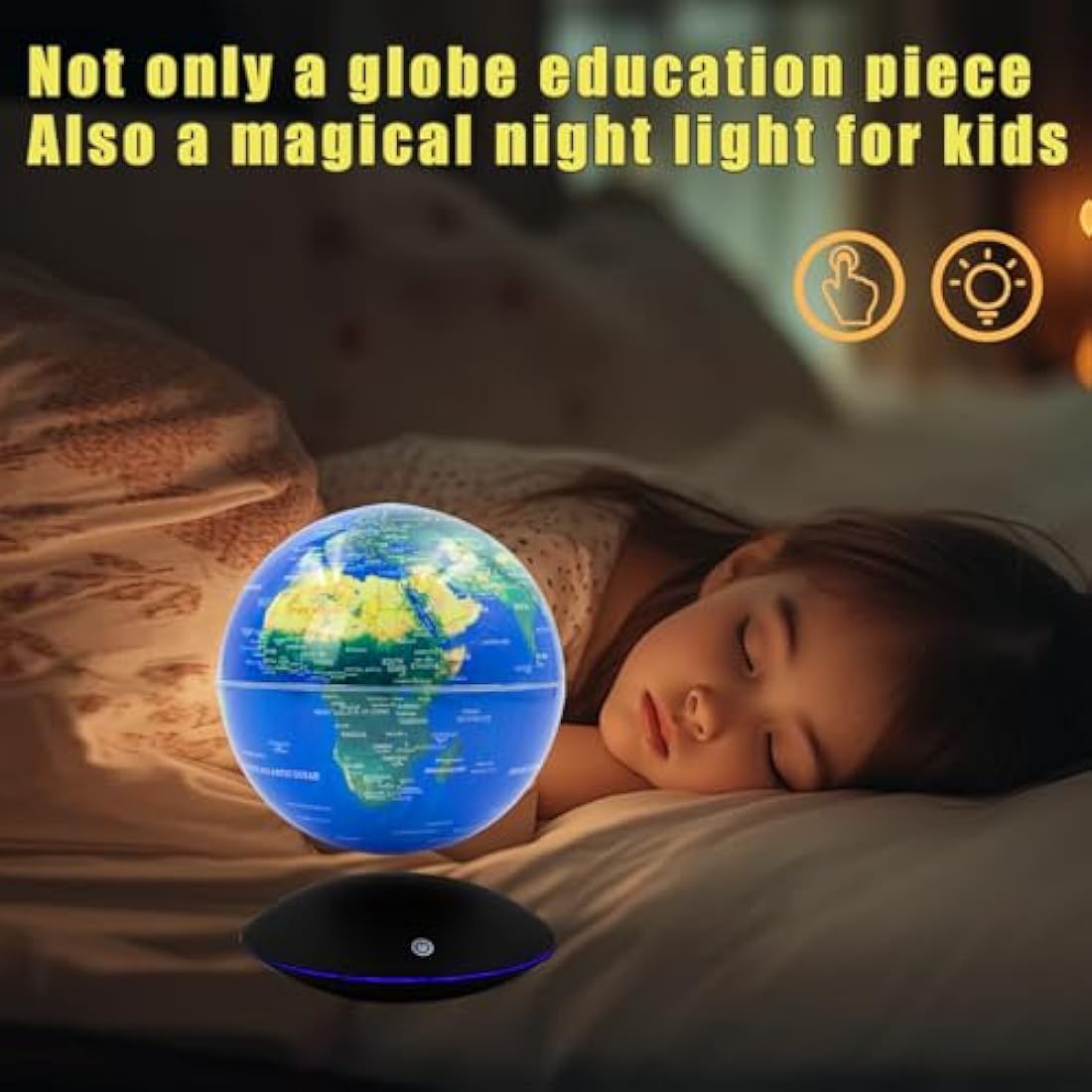 Surplex Luminous Floating World Globe with 7 Color Lights, Touch Control & Gradient Night Light Globe, Magnetic Levitation Field World Map for Educational & Gift, Home/Office Desk Decor for Kid Friend