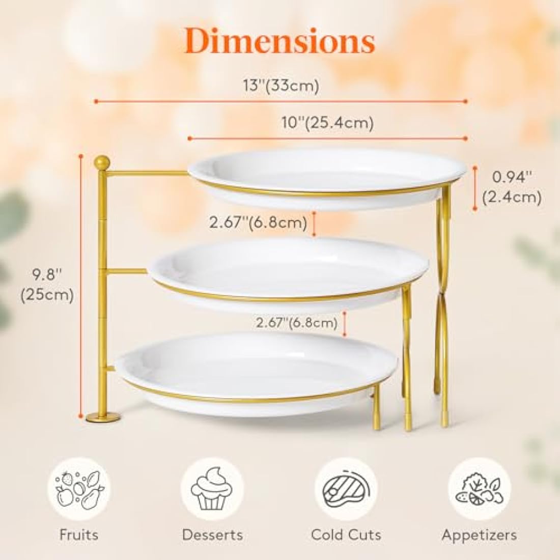 Lifewit 3 Tier Serving Tray, Round Plastic Server Platters, White Reusable Food Trays with Display Stand for Buffets, Cupcake, Snack, Veggie, Fruit, Cookies, Dessert, Dishes, Party Supplies