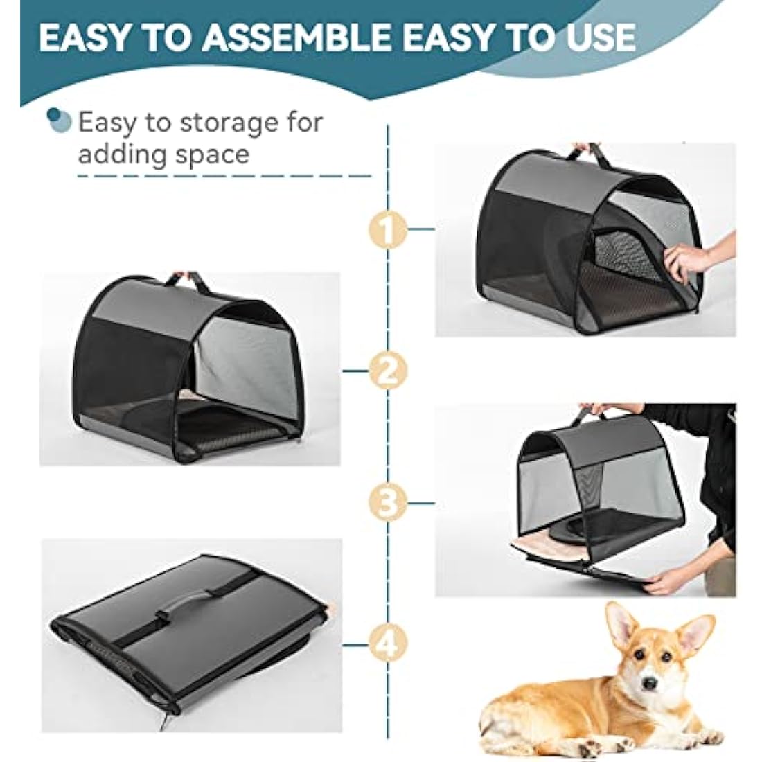 PETSFIT Portable Dog Crate, Dog Travel Crate - 26.5 Inch Lightweight, Roomy, Easy to Set Up, Dog Kennel Indoor with Thick Mat, Sturdy Soft Dog Crate
