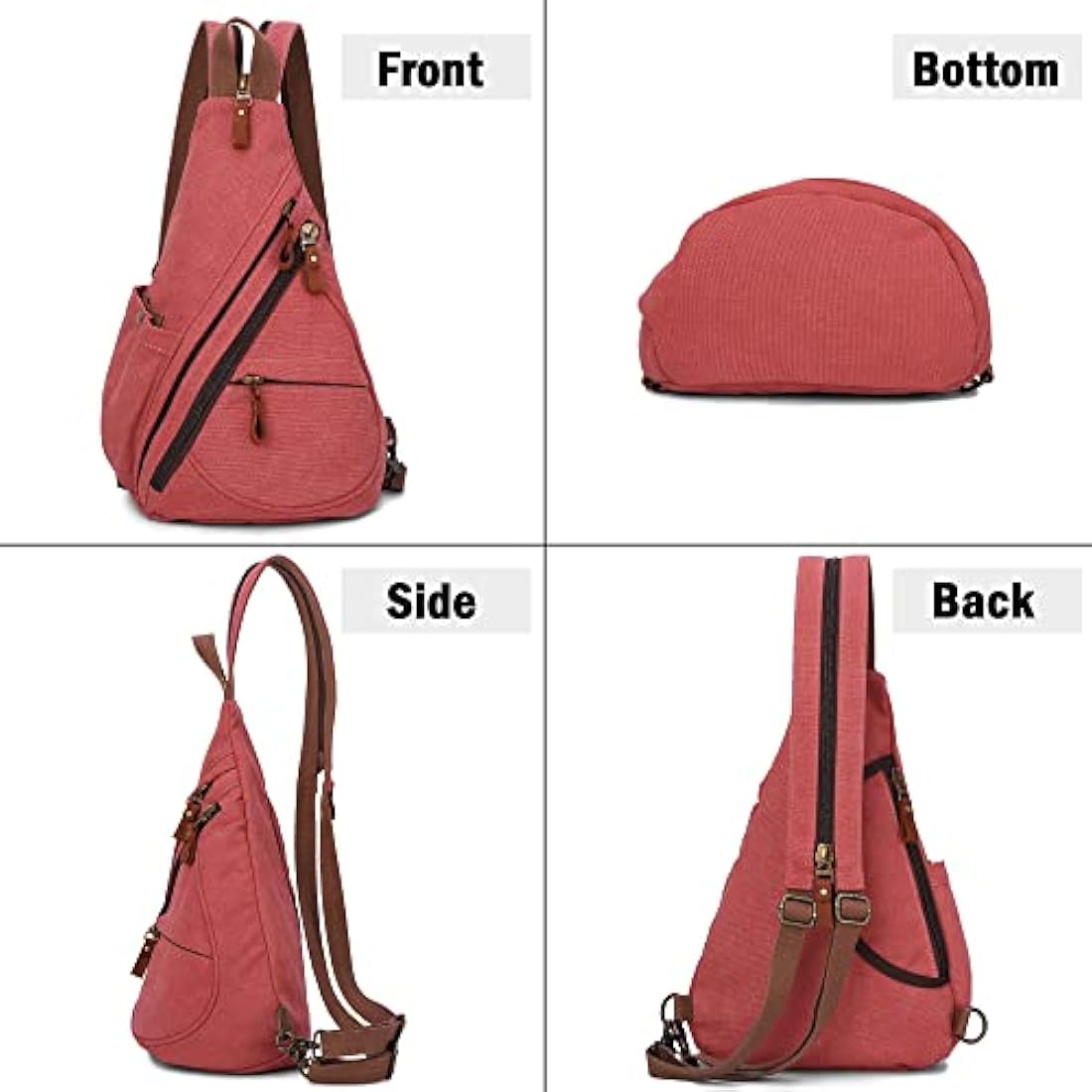 VARLIVOO Men's Sling Bag Chest Bag Women Shoulder Bags Crossbody Bag Travel Hiking Mountaineering Camping Cycling School Canvas Daypack Sling Backpack Rose Red