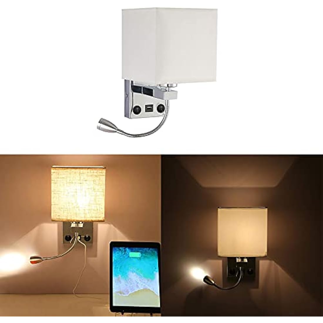 DEECOZY LED Wall Lamp Indoor, Bedside Reading Rocker Wall Light,2 Toggle Switches,Tendlife Bedroom Wall Lamp, Candle Holder Living Room Corridor Wall Lamp 3W and E27 Lamp Holder