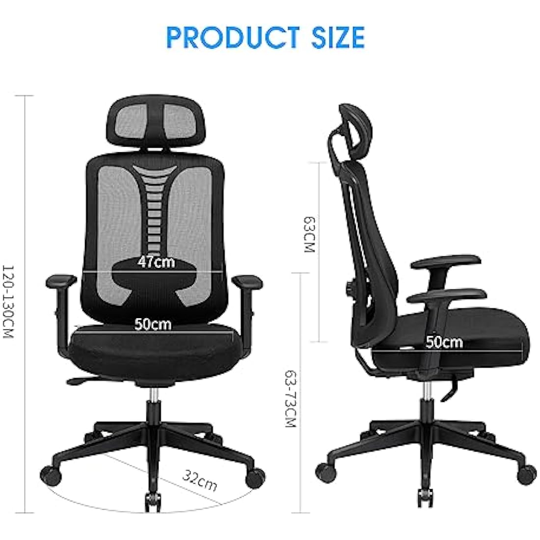 Magic Life Ergonomic Office Chair, Adjustable Home Desk Chair,Adjustable Lumbar Support with Thickened Cushion,3D Headrest & Comfortable Armrest Computer Chair