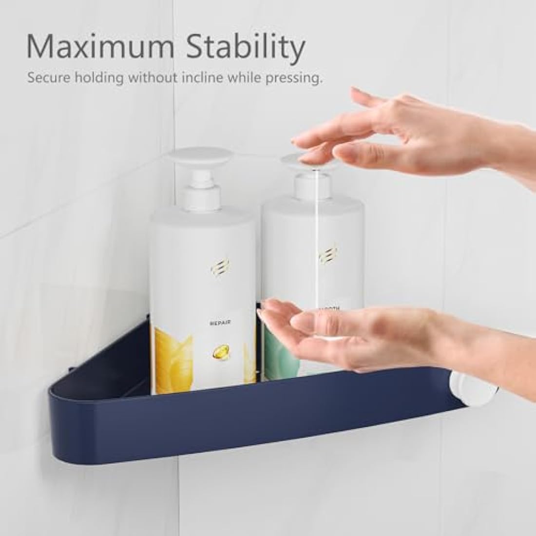 Sotfamily 4 Packs Corner Shower Caddy, No Drill Shower Organiser with Adhesive Pad, Rust Free Plastic Shower Storage for Bathroom, Kitchen & Toilet (Navy)