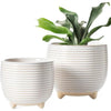 LE TAUCI Ceramic Plant Pots, 12 + 16 cm Footed Pots for Plants, Cute Modern Flower Pots for House and Office, Small Indoor Planters with Drainage, Reactive Glaze White