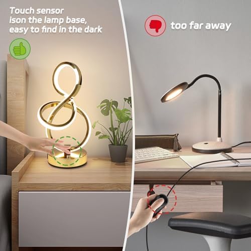 EIDEARAY Modern LED Table Lamp,3 Color Temperatures,Touch Control Stepless Dimmable Bedside Table Lamp with USB Ports, Touch Control LED Nightstand Lamp, Desk Lamp for Living Room,Bedroom(Gold)