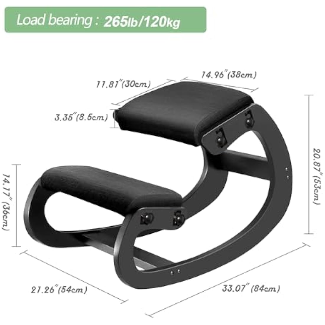 Predawn Adjustable Ergonomic Kneeling Chair – Rocking Posture Stool with Thick Cushion, Solid Wood Frame, Height Adjustable for Adults, Office or Home Meditation Seat for Back Pain Relief (Black)