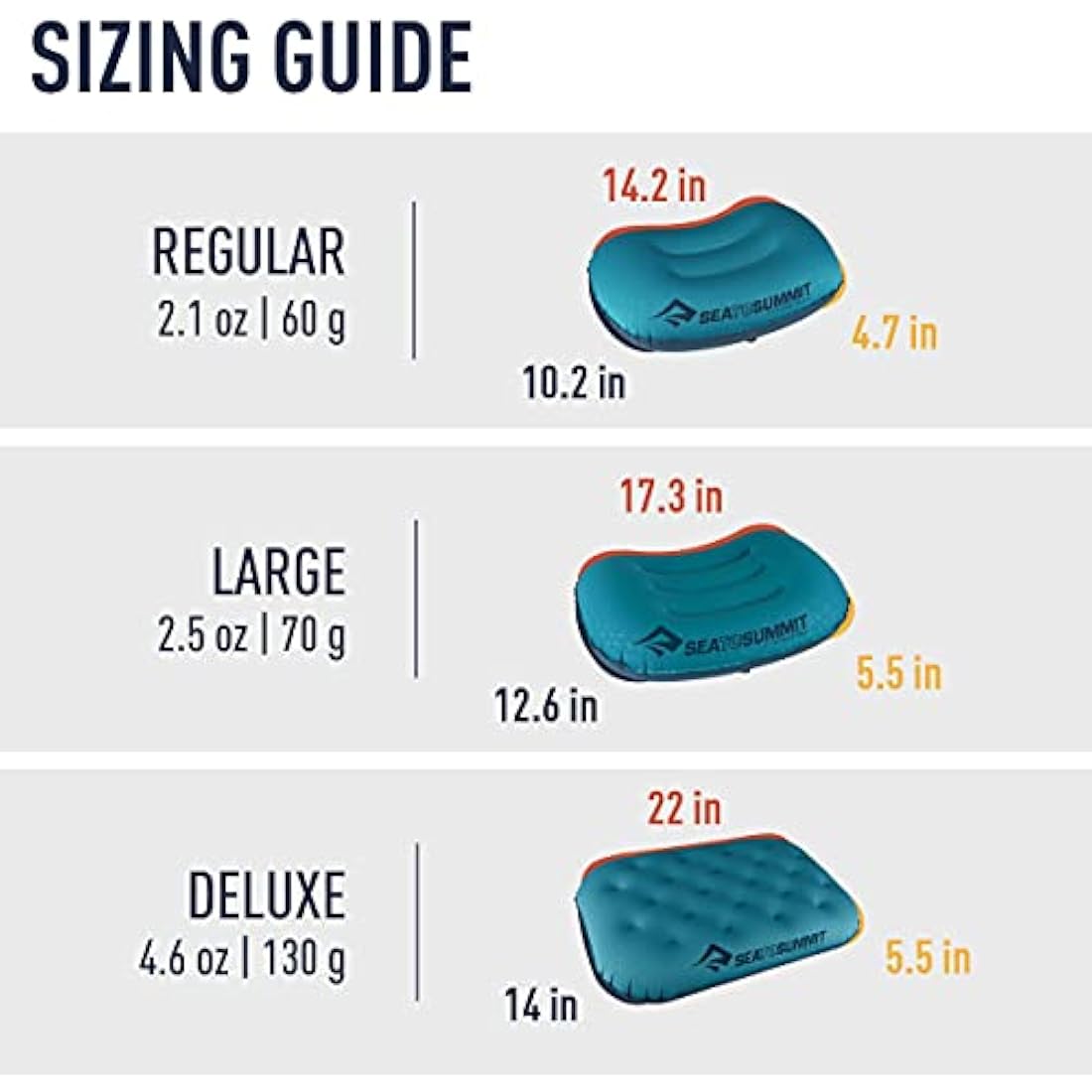 Sea to Summit - Aeros Ultralight Pillow L - Lightest Curved Inflatable Travel Pillow - Stretch-Knit 20D Polyester - Lock System - For Ultralight Backpacking - 44 x 32 x 14cm - Grey - 70g