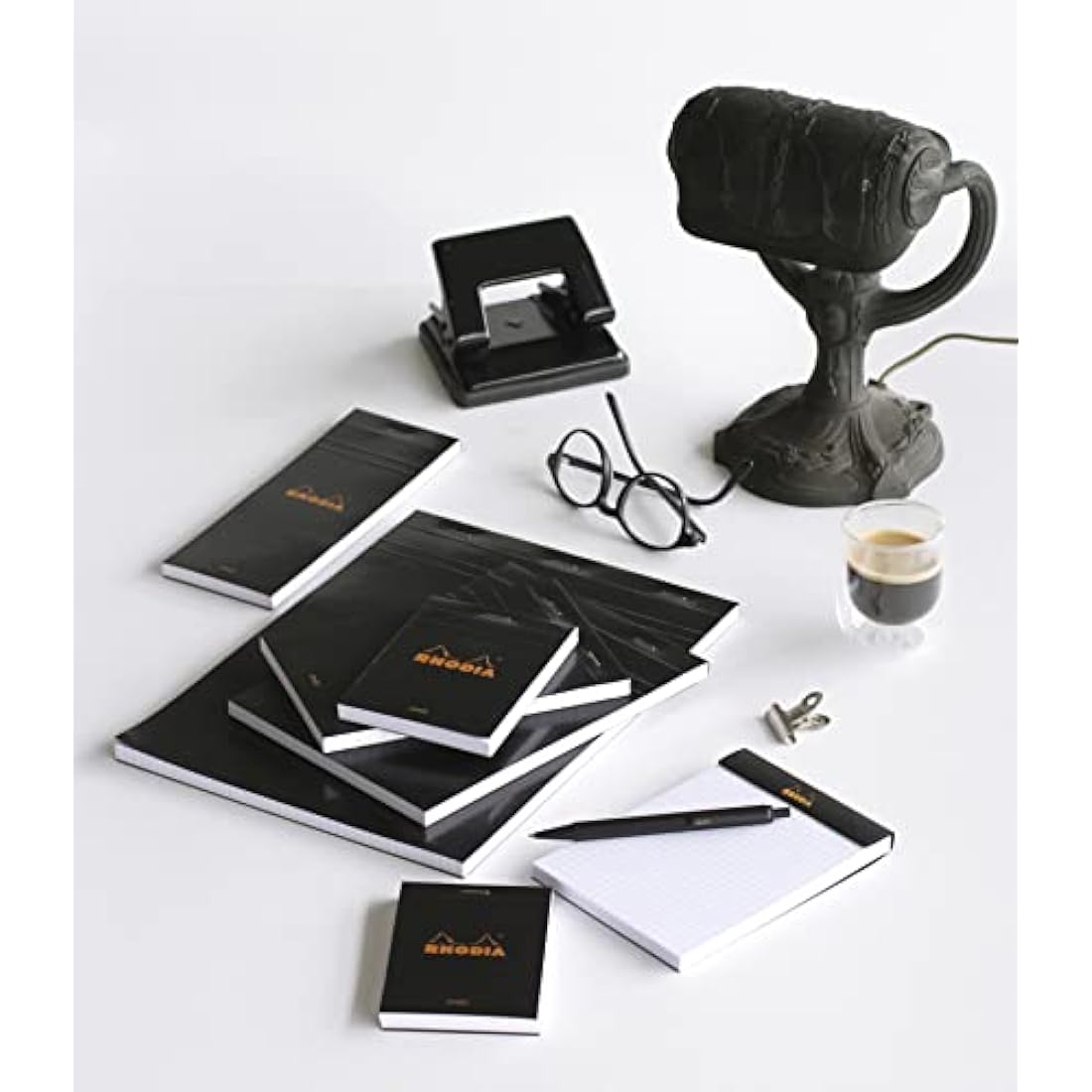 RHODIA 182009C - Stapled Notepad N°18 Black - A4 - Small Squares - 80 Detachable Sheets - 80G Clairefontaine Paper - Coated Card Cover - Pack of 5 pads