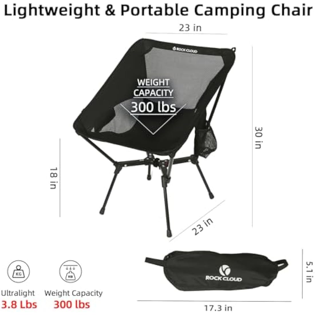 ROCK CLOUD Portable Camping Chair X-Shape Ultralight Chairs Lightweight Fold Up Outdoor with Carry Bag for Garden Picnic Hiking Backpacking Lawn Beach Sports
