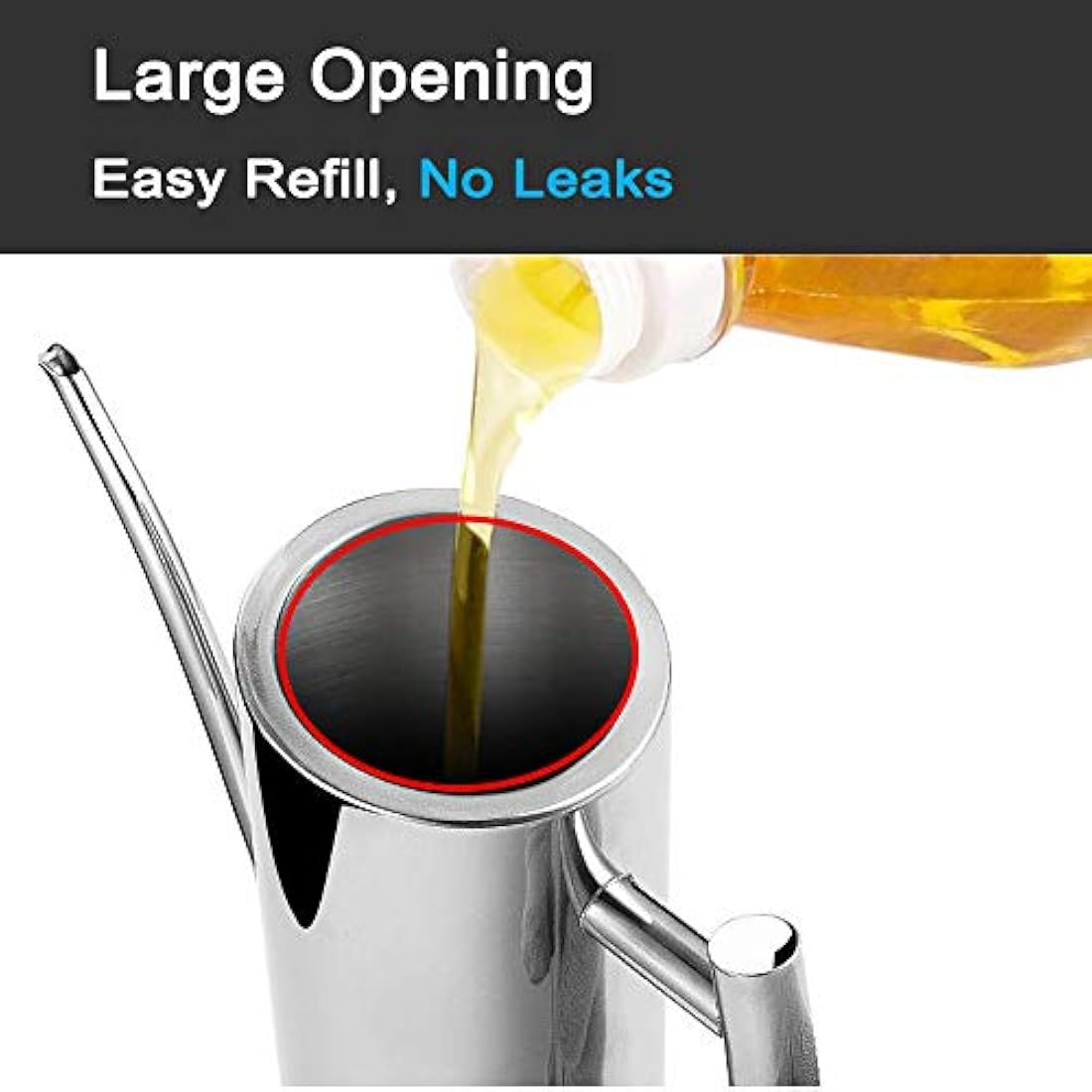 Lanhope Oil Dispenser Bottle 700ml Stainless Steel with Handle Olive Oil Pourer Stopper Pot Soy Sauce Vinegar Cruet Drizzler Non Drip Spout Heat-Resistant for Cooking Kitchen Restaurant BBQ