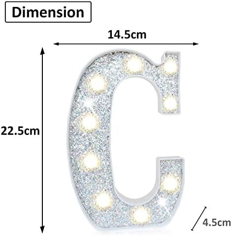 LED Marquee Letter Lights, Light Up Silver Letters for Bedroom Glitter Gifts for Teenage Girls Alphabet Letter Sign Battery Powered Night Light Birthday Party Wedding Home Decoration, Silver Letter C