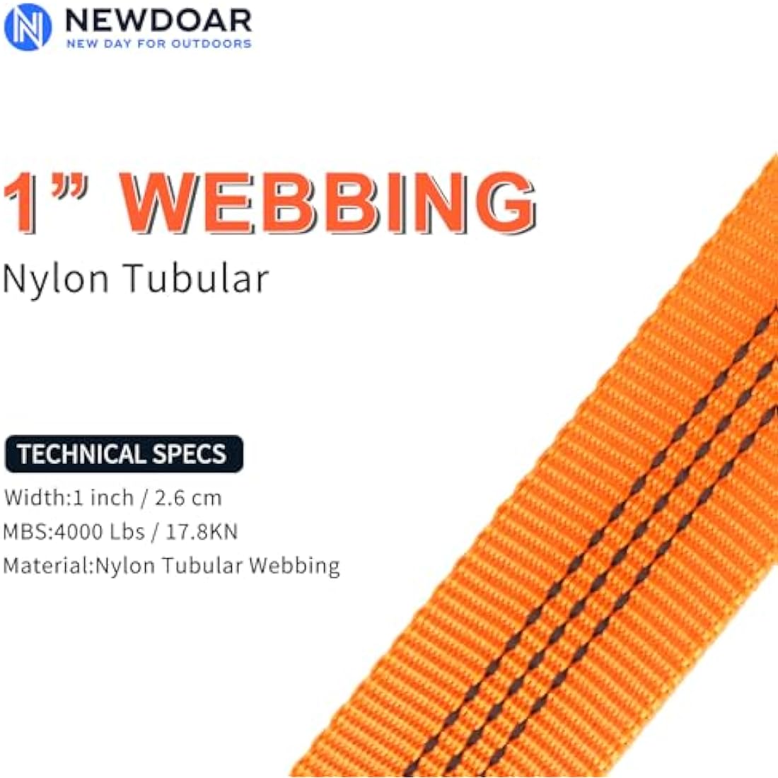 NewDoar UIAA & CE Certified 1 inch Nylon Tubular Webbing Tube/Tubular Climbing Webbing - Heavy Duty Strap for Rescue, Climbing, Harnesses, Rock Work & Firefighting