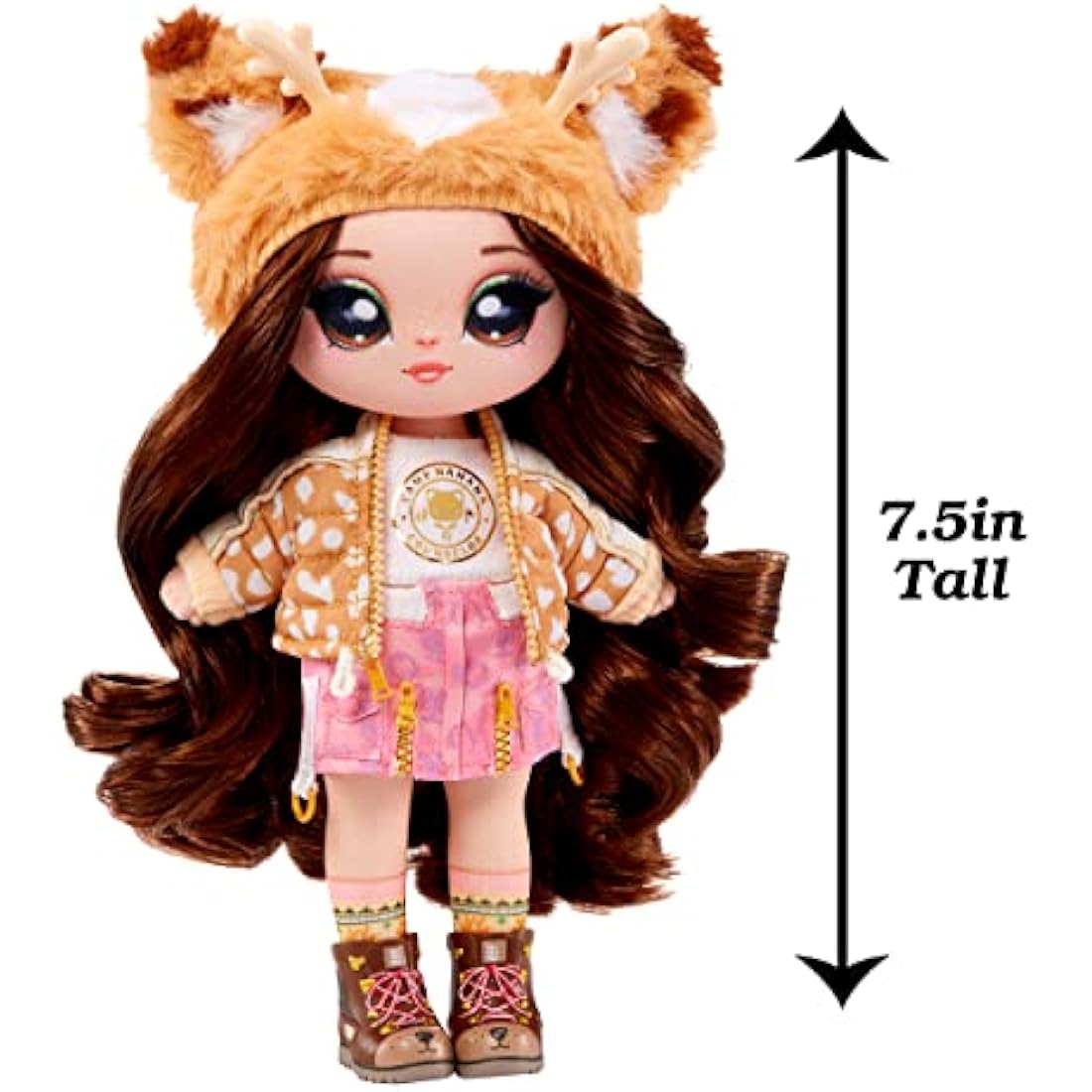 Surprise Camping Series - MYRA WOODS - Deer Inspired Soft Plush Fashion Doll with Brown Hair & Cosy Animal Sleeping Bag - Includes Outfit, Pillow, & Brush - Collectable - For Kids Ages 5+, 28 CM