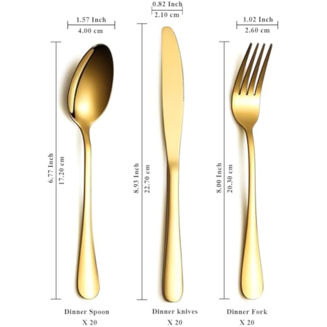 ReaNea Gold Cutlery Set 60 Pieces Service for 20, Stainless Steel Knives Spoon Forks Set for Wedding, Parties, Evens, Home, Gift for Thanksgiving, Christmas