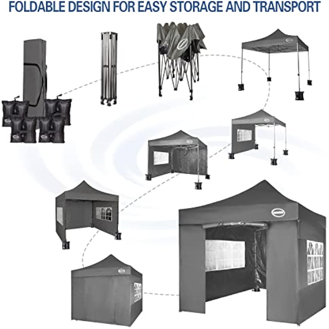 MAXIMUS HEAVY DUTY POP UP GAZEBO 3m x 3m COMMERCIAL MARKET STALL WITH 4 WEIGHT BAGS (4 Walls, Grey)