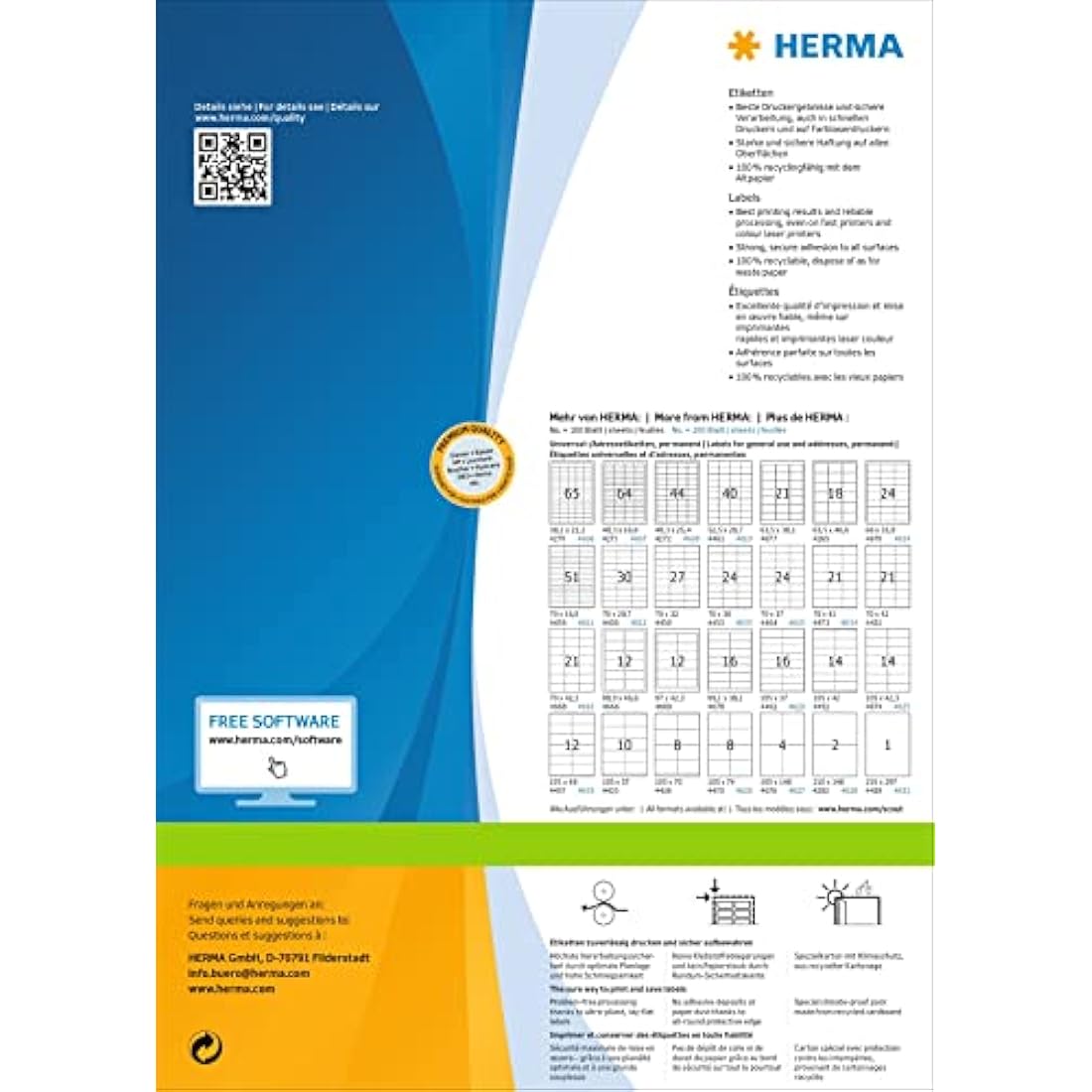 HERMA Self Adhesive Address Labels, 24 Labels per A4 Sheet, 200 Sheets, 66 x 33.8 mm, 4800 Labels, Blank Mailing Labels Stickers, Sticky Labels for Laser & Inkjet Printer, White