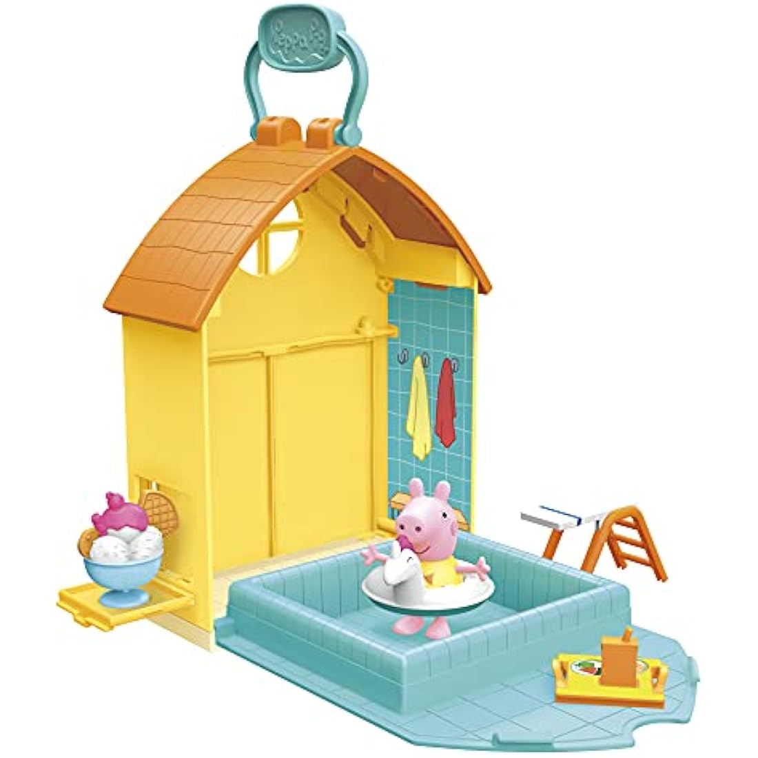 Peppa Pig Peppa’s Adventures Peppa’s Swimming Pool Fun Playset Preschool Toy, Includes 1 Figure and 4 Accessories, F2194