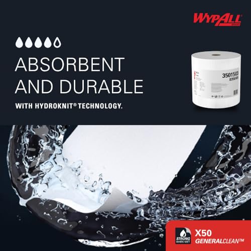 WypAll X50 General Clean Cloths 8356 - Reusable Cleaning Cloths - 1 Jumbo Roll x 1,100 White Industrial Wipers