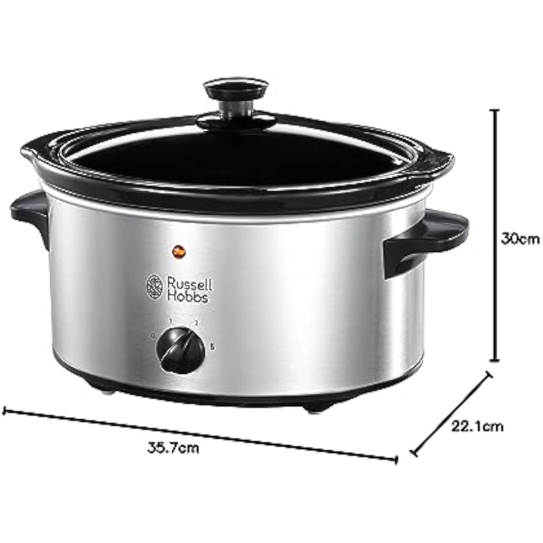 Russell Hobbs 3.5L Stainless Steel Electric Slow Cooker - Cooks upto 4 portions, 3 heat settings, high/low/keep warm, Removable ceramic pot for easy cleaning, Glass lid, Energy saving, 160W, 23200