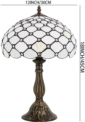 WERFACTORY Tiffany Lamp Cream Amber Stained Glass Bead Table Lamp Desk Bedside Reading Light 12X12X18 Inches Deco Bedroom Living Room Home Office S005 Series
