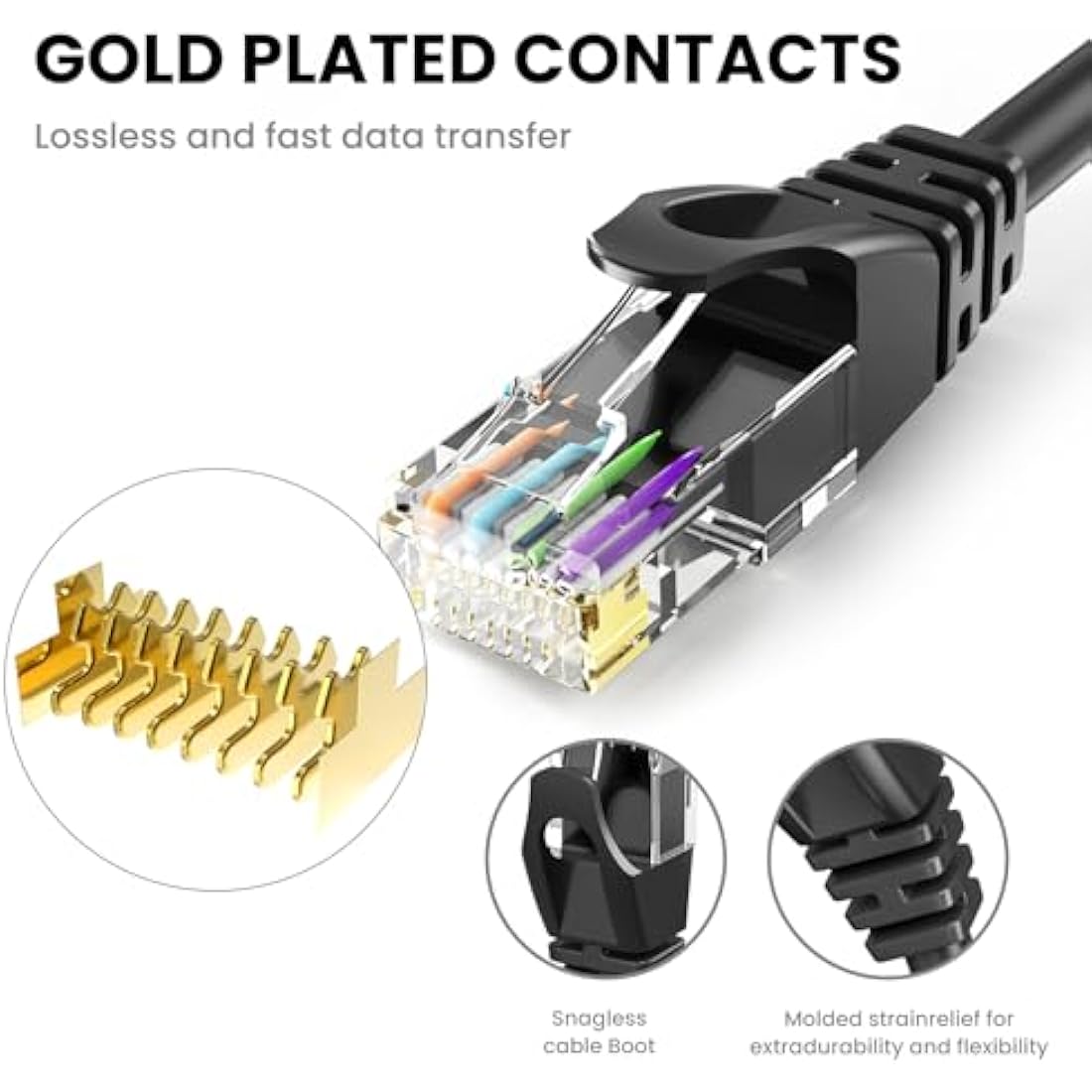 Ultra Clarity Cables Ethernet Cable Cat6 60M/200ft High-Speed 10Gbps LAN Cable with Gold Plated RJ45 Connector for Router, Modem, PC, Switches, Hub, Laptop, Black, 1 Pack