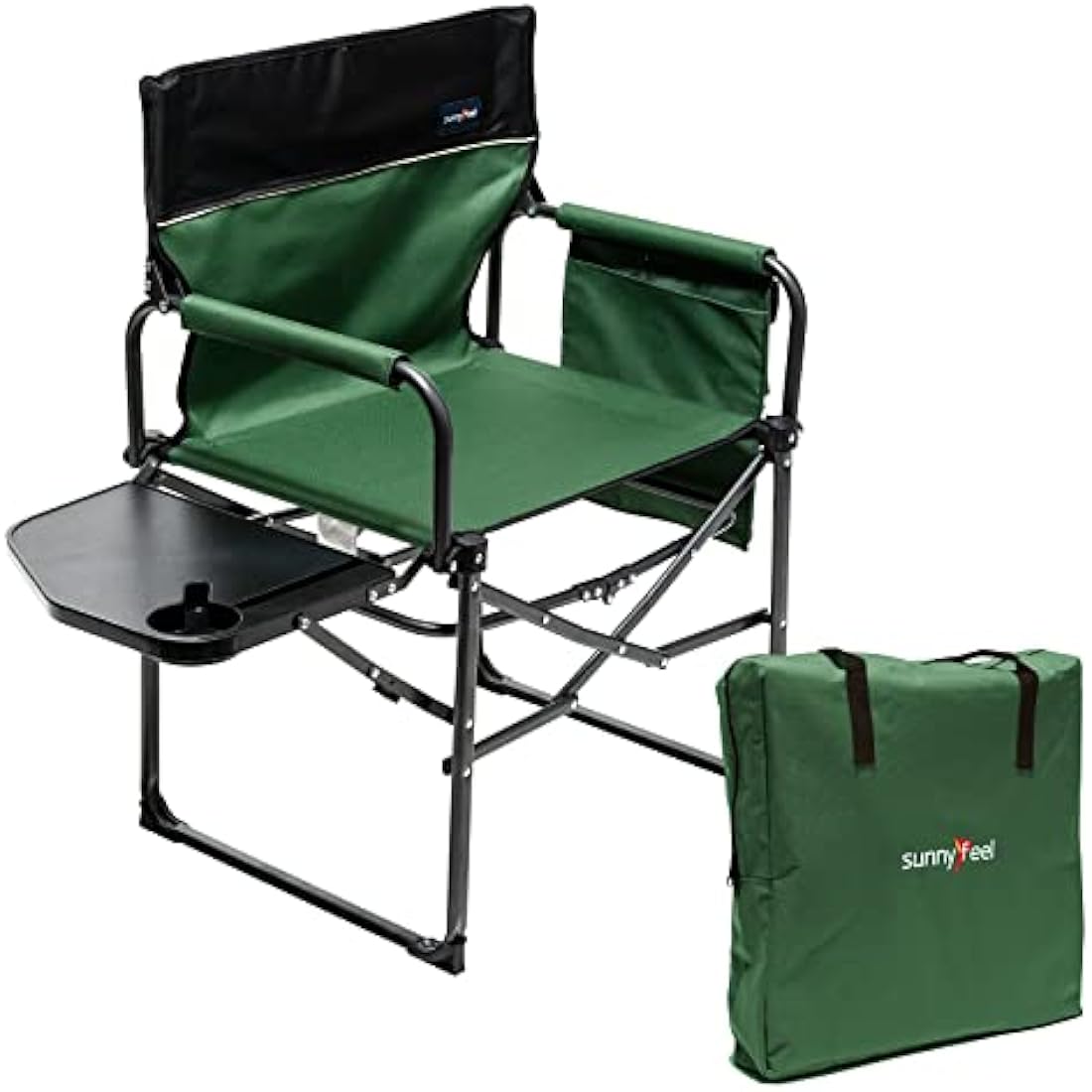 SUNNYFEEL Camping Director Chair, Portable Folding Chair with Side Table and Storage Pouches, Compact Heavy Duty for Adults Outdoor（Green）
