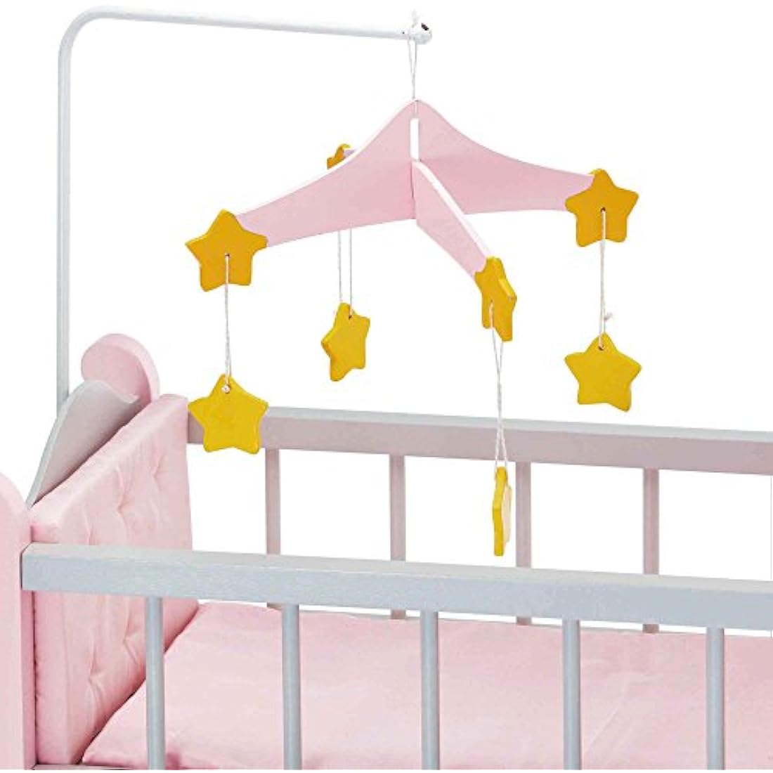 Olivia's Little World Polka Dot Princess Wooden Baby Doll Crib with Storage Underneath, Cushions, and Mobile, Grey/Pink