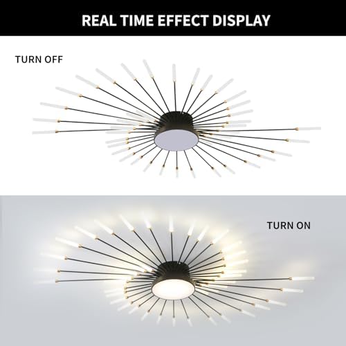 Modern LED Ceiling Light,42+1 Heads Semi Flush Mount Black Chandeliers Ceiling Lighting for Bedroom Living Room Kitchen Dining Room Restaurant