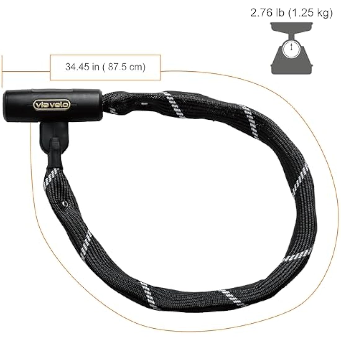 Via Velo Bike Lock 2 Sets 20CrMnTi Steel 16mm Shackle Sold Secure Gold with Bracket and Bike Chain Lock, 7mm 4 Side Squre Shape Chain 2.96Ft Length, Same Key System 6Keys for Electric Bikes Scooters