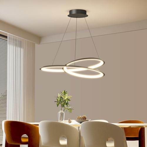 Mikeru Modern Hanging Chandelier with Memory 3000k/4500k/6500k Kitchen Island Pendant Light, Height Adjustable 1.5M Ceiling Pendant Light for Kitchen, Dining Room, Living Room, Bedroom
