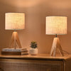 EDISHINE Bedside Lamps Set of 2, Wood Bedside Table Lamp, Tripod Desk Lamp with Beige Linen Lampshade, On-Off Switch, Desk Lamps for Living Room, Bedroom, Office, E27 Base, Linen