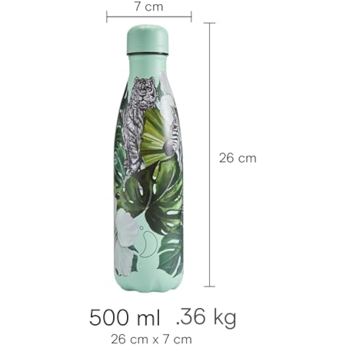 Chilly's Water Bottle - Stainless Steel and Reusable - Leak Proof, Sweat Free - Wild Monstera, 500ml