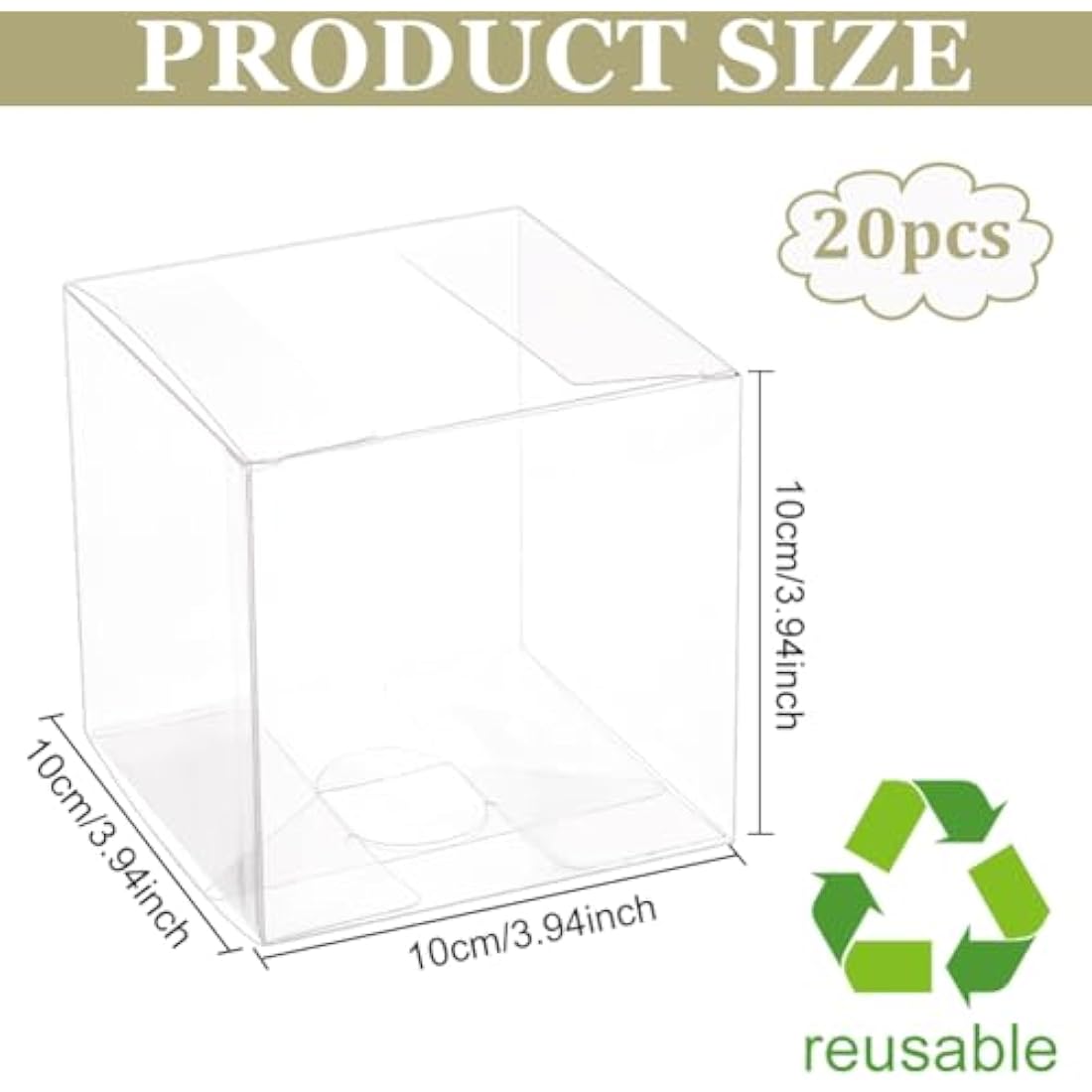 BENECREAT 20PCS Large Clear Wedding Favour Boxes, 10x10x10cm Square PVC Transparent Gift Boxes for Candy Chocolate Birthday Party Gift Wrapping