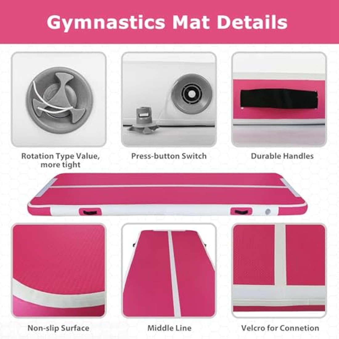 MEKETUM Air Tumble Track Gymnastic Mat Inflatable 6.6ft 10ft 13ft 16ft 4/8 Inch Thickness Gym Tumbling Floor Mats with Air Pump for Home Use/Cheerleading/Yoga/Dance/Water Fun