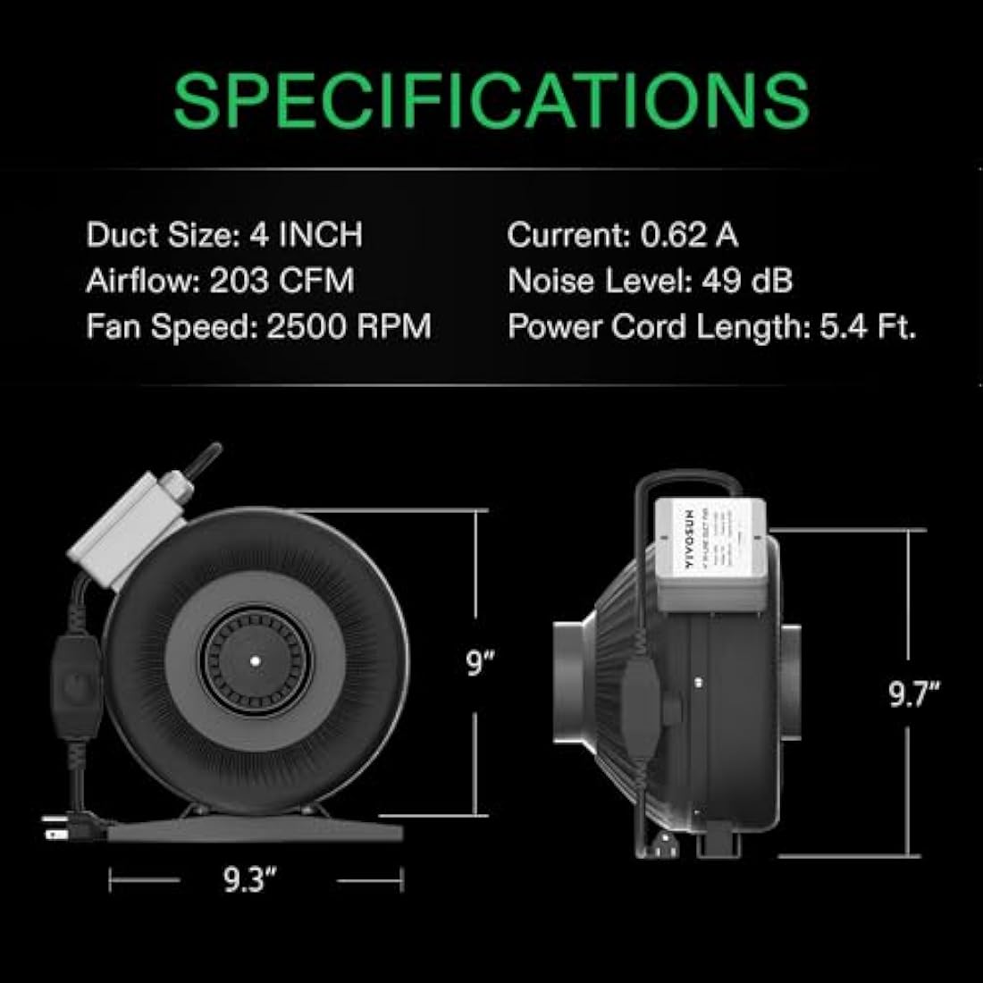 VIVOSUN Inline Duct Fan, 100 mm, 345 m³h with Variable Speed Control for Grow Tent, Ventilation, Plant Tent, Indoor, Garden, Ventilation Fan, Z4 Pipe Fan, Black