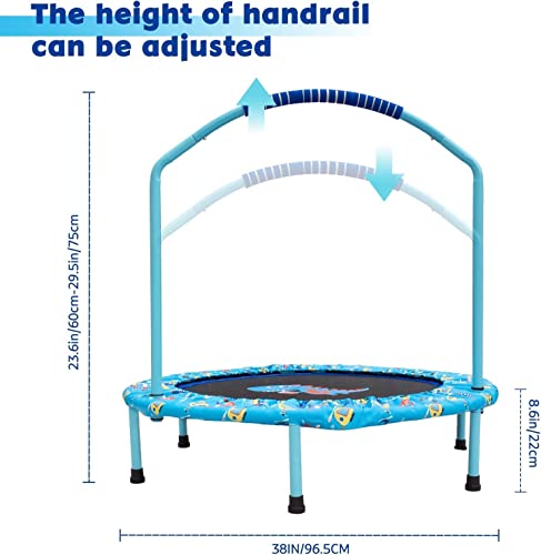 Kids Trampoline with Foldable Bungee Rebounder Adjustable Handrail and Safety Padded Cover Mini Trampoline for Indoor and Outdoor use (Light blue)