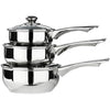 Premier Housewares Stainless Steel Saucepan Set, 3 Piece Set with Glass Lids,Silver,H14 x W40 x D26cm